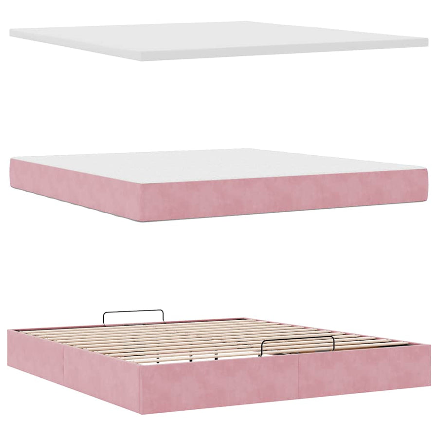 Ottoman bed met matras 160x200cm fluweel roze