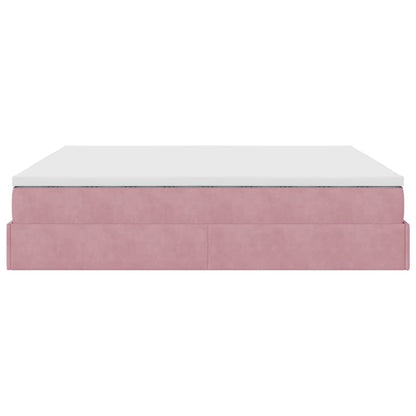 Ottoman bed met matras 160x200cm fluweel roze