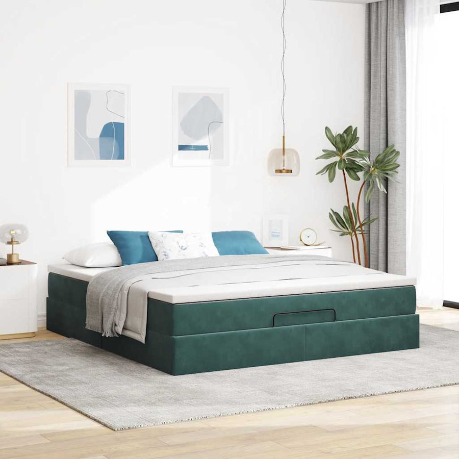 Ottoman bed met matras 180x200 cm fluweel donkergroen