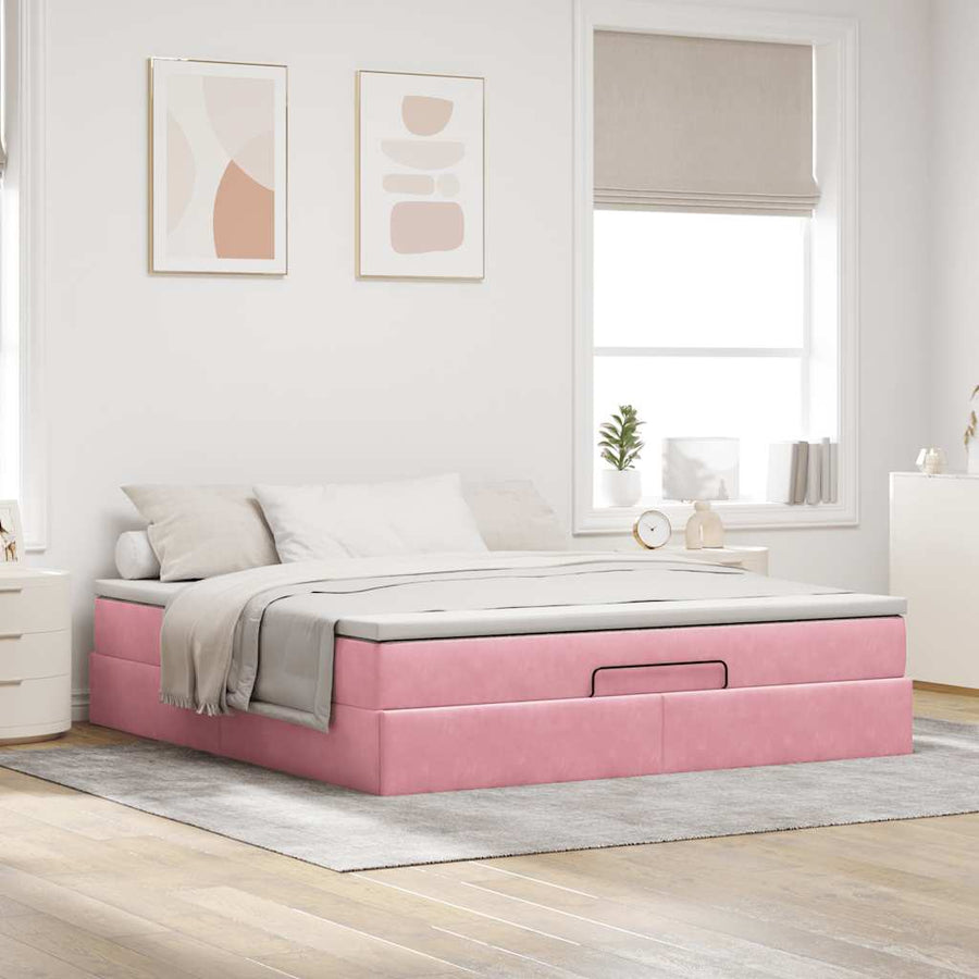 Ottoman bed met matras 180x200 cm fluweel roze