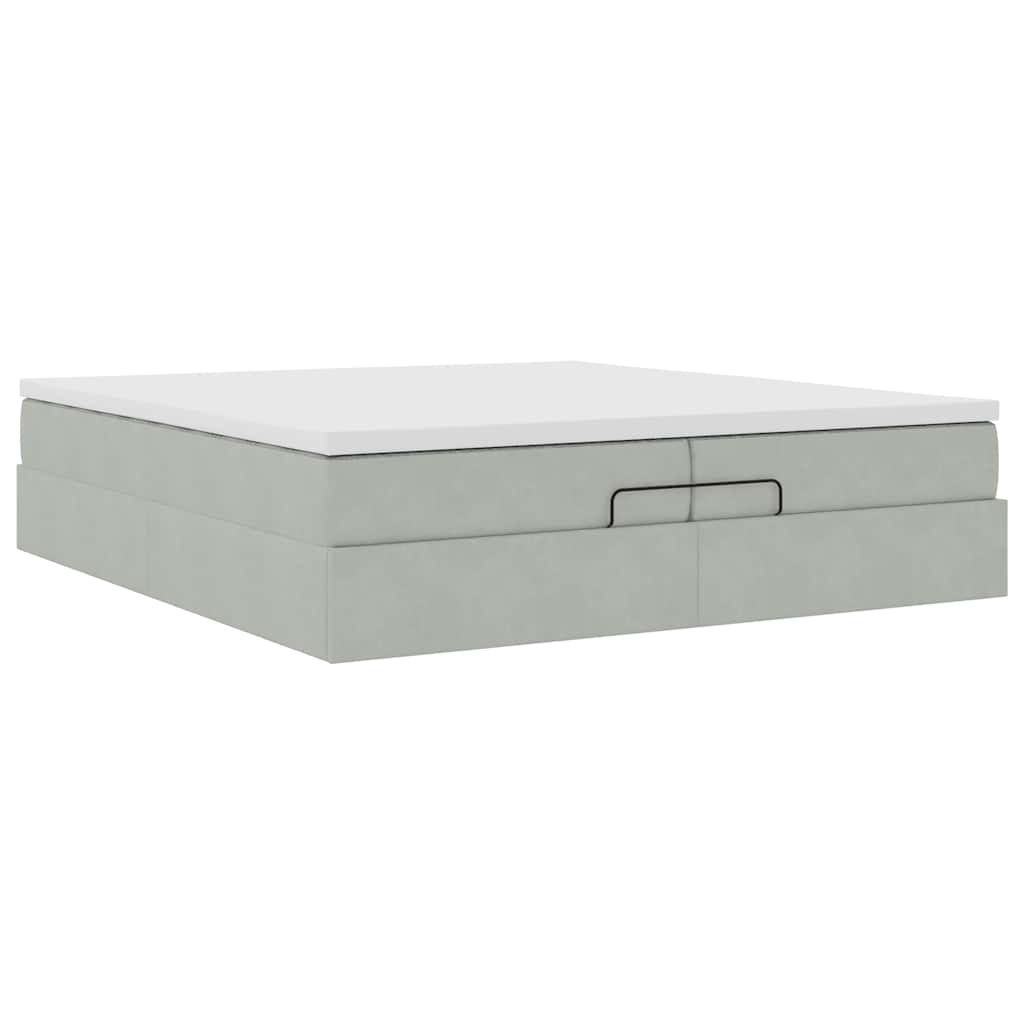 Ottoman bed met matrassen 200x200cm fluweel lichtgrijs