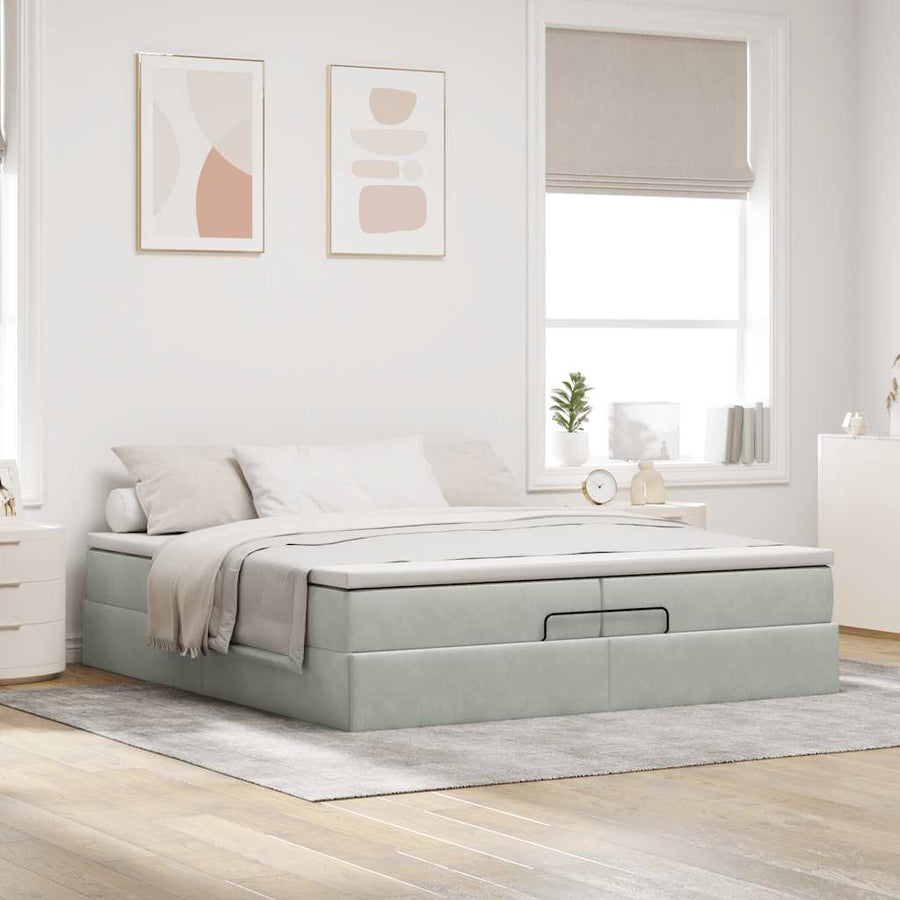 Ottoman bed met matrassen 200x200cm fluweel lichtgrijs