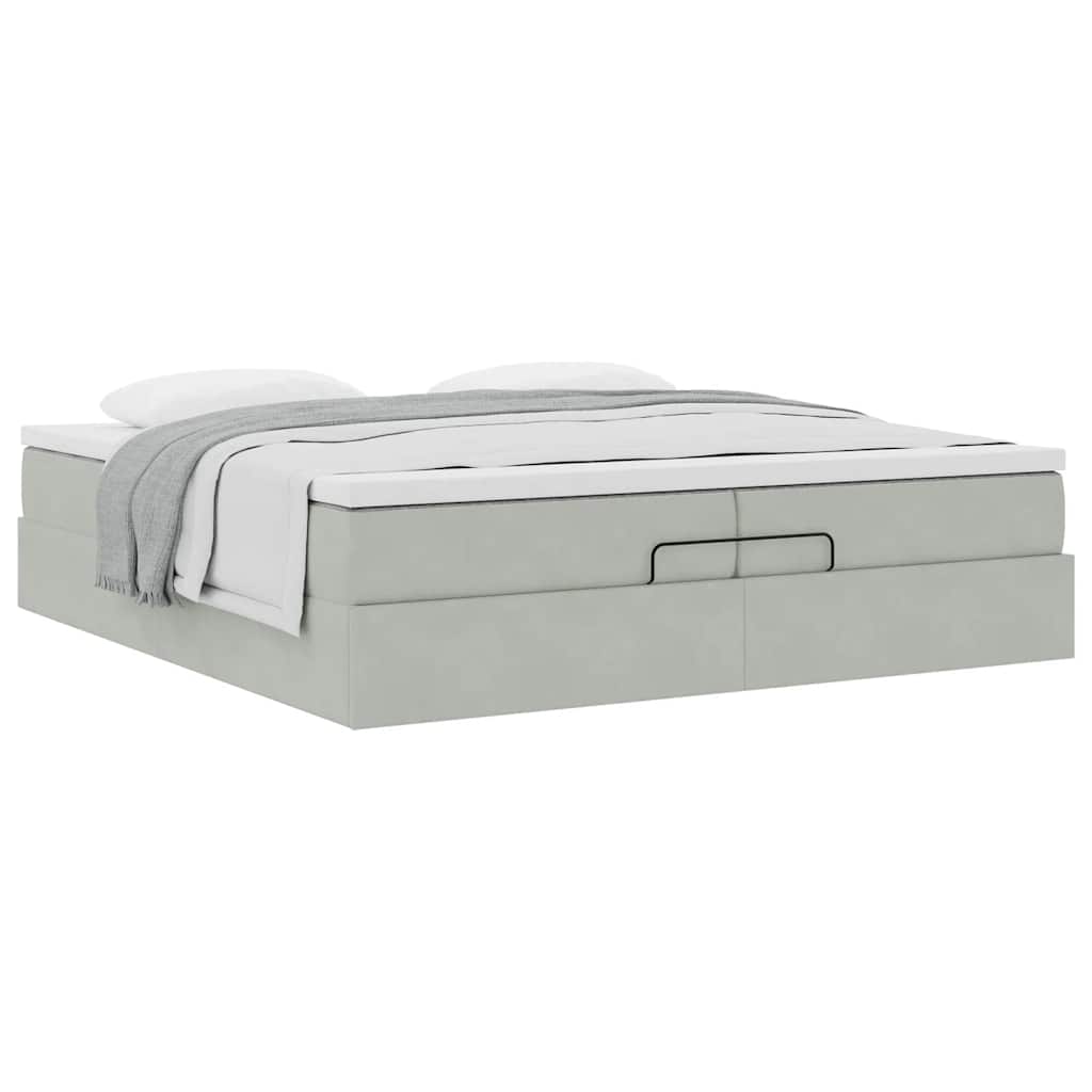 Ottoman bed met matrassen 200x200cm fluweel lichtgrijs