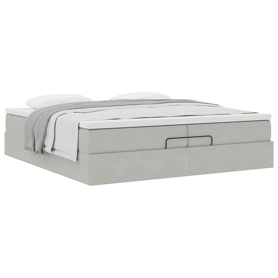 Ottoman bed met matrassen 200x200cm fluweel lichtgrijs