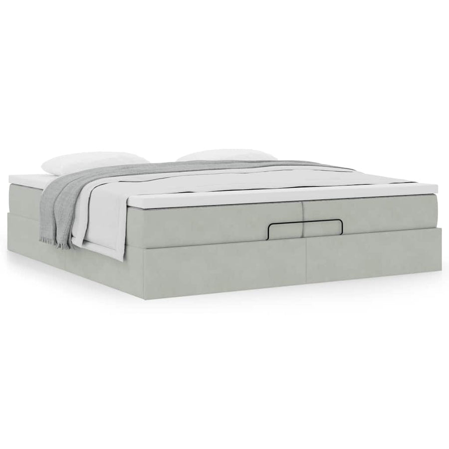 Ottoman bed met matrassen 200x200cm fluweel lichtgrijs
