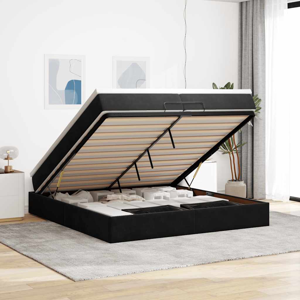 Ottoman bed met matrassen 200x200cm fluweel zwart