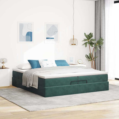 Ottoman bed met matrassen 200x200cm fluweel donkergroen