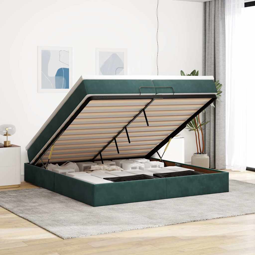 Ottoman bed met matrassen 200x200cm fluweel donkergroen