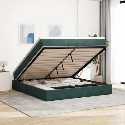 Ottoman bed met matrassen 200x200cm fluweel donkergroen