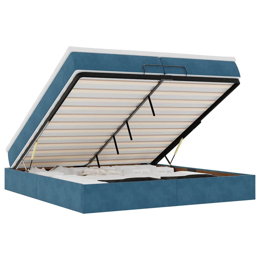 Ottoman Bed Met Matrassen 200X200Cm Fluweel 200 x 200 cm Donkerblauw