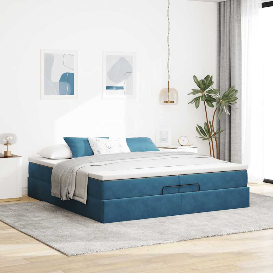 Ottoman Bed Met Matrassen 200X200Cm Fluweel 200 x 200 cm Donkerblauw