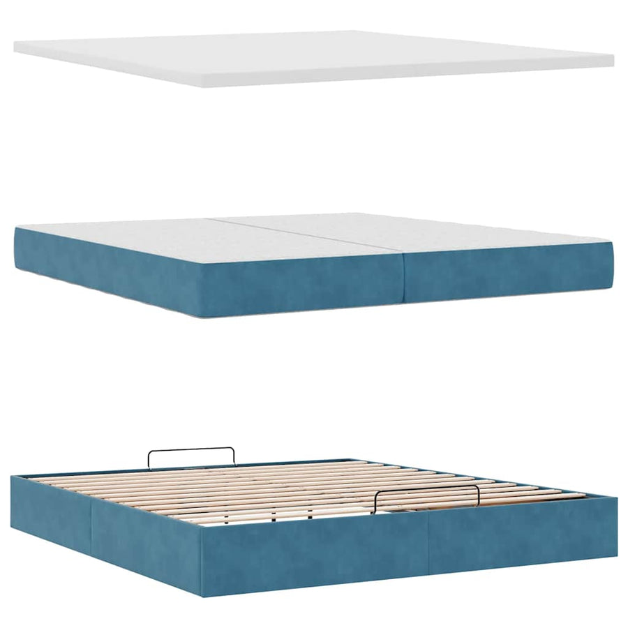 Ottoman Bed Met Matrassen 200X200Cm Fluweel 200 x 200 cm Donkerblauw