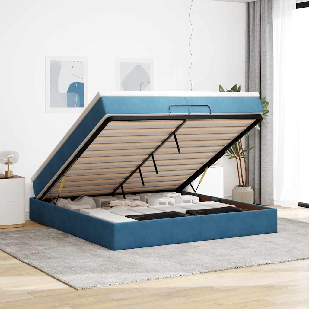 Ottoman Bed Met Matrassen 200X200Cm Fluweel 200 x 200 cm Donkerblauw