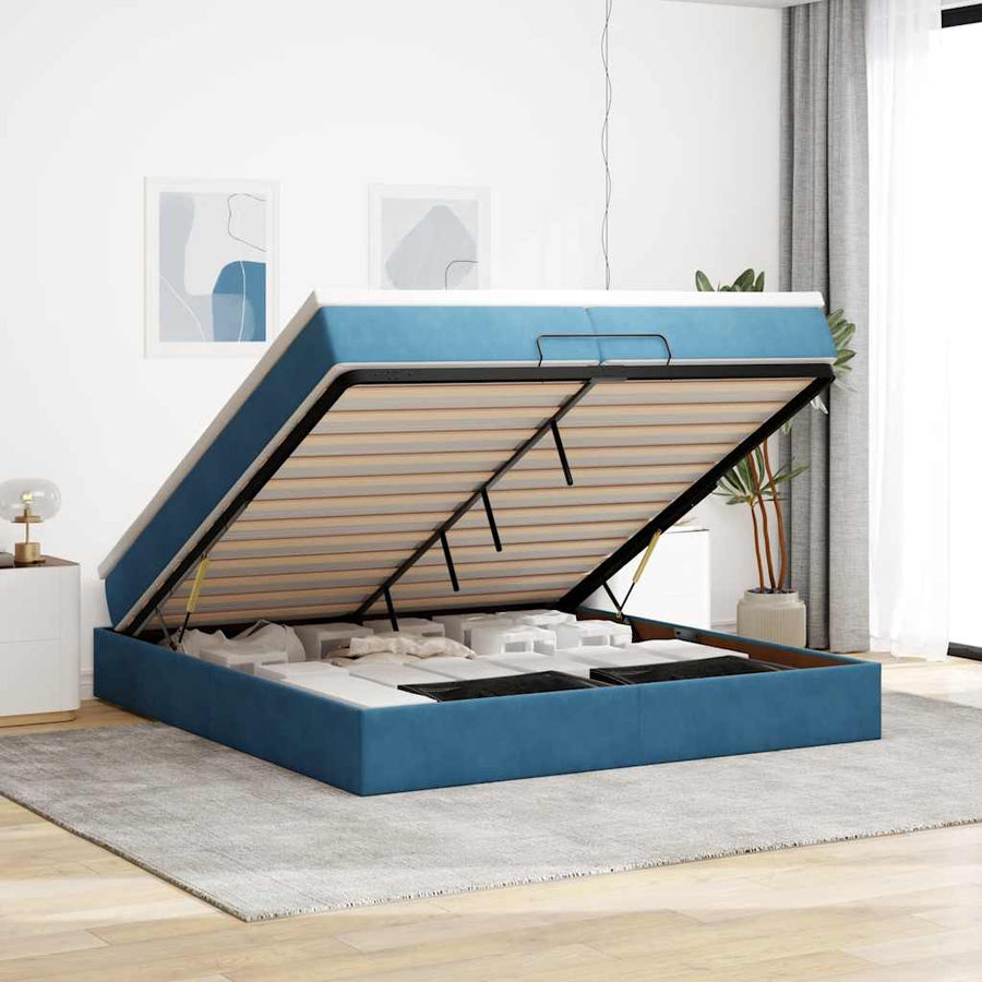 Ottoman Bed Met Matrassen 200X200Cm Fluweel 200 x 200 cm Donkerblauw