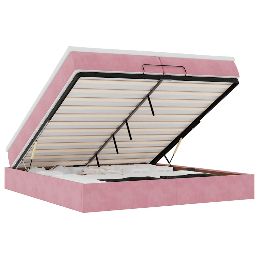 Ottoman bed met matrassen 200x200cm fluweel roze