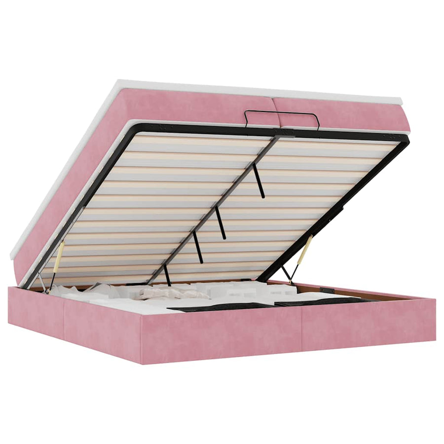Ottoman bed met matrassen 200x200cm fluweel roze