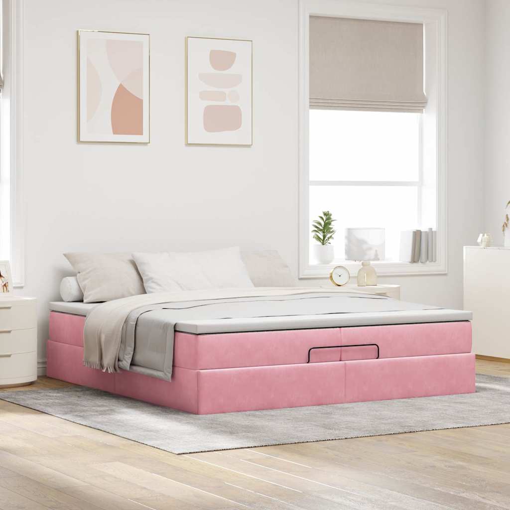Ottoman bed met matrassen 200x200cm fluweel roze