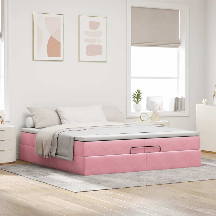 Ottoman bed met matrassen 200x200cm fluweel roze