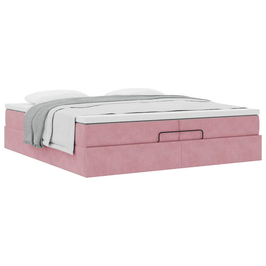 Ottoman bed met matrassen 200x200cm fluweel roze