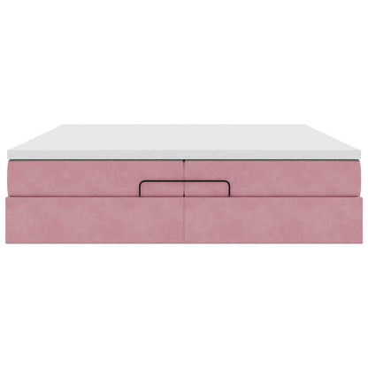 Ottoman bed met matrassen 200x200cm fluweel roze