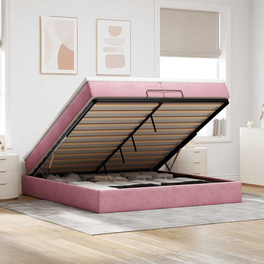 Ottoman bed met matrassen 200x200cm fluweel roze