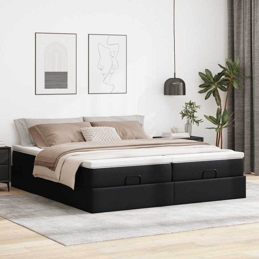 Ottoman bed met matrassen 160x200cm kunstleer zwart