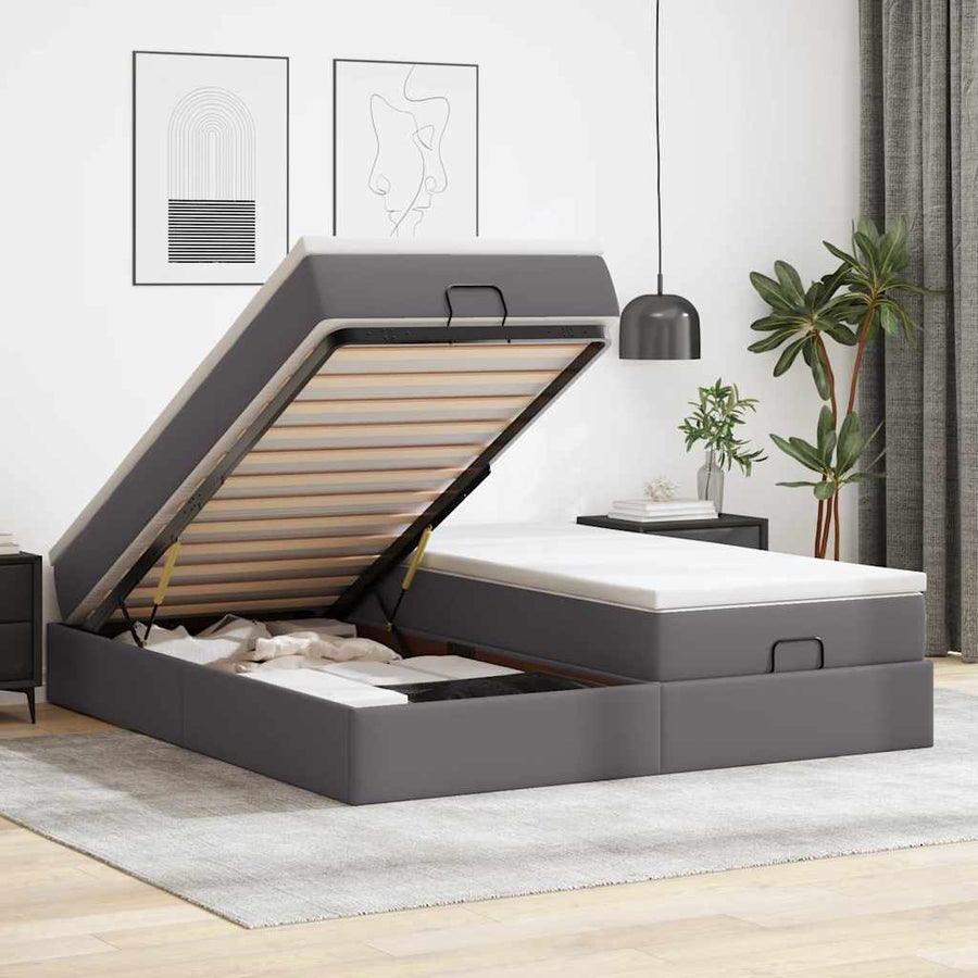 Ottoman bed met matrassen 160x200cm kunstleer grijs