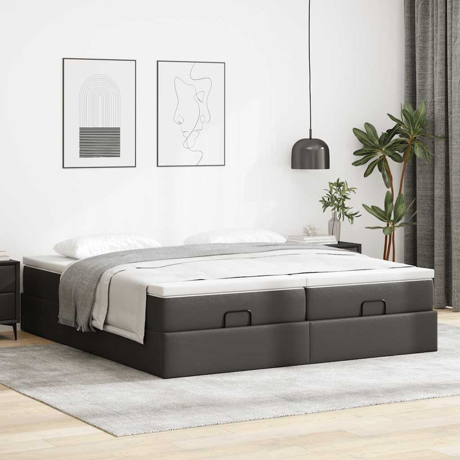 Ottoman bed met matrassen 200x200cm kunstleer zwart