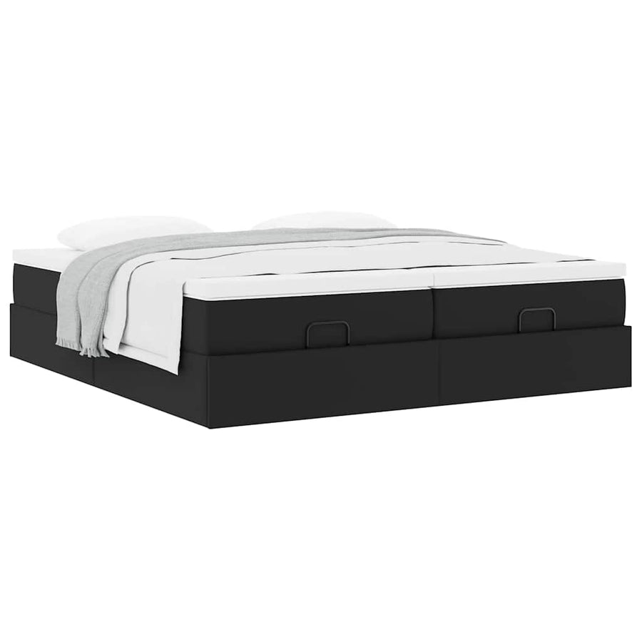 Ottoman bed met matrassen 200x200cm kunstleer zwart