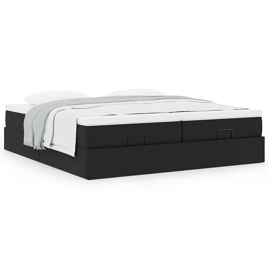 Ottoman bed met matrassen 200x200cm kunstleer zwart