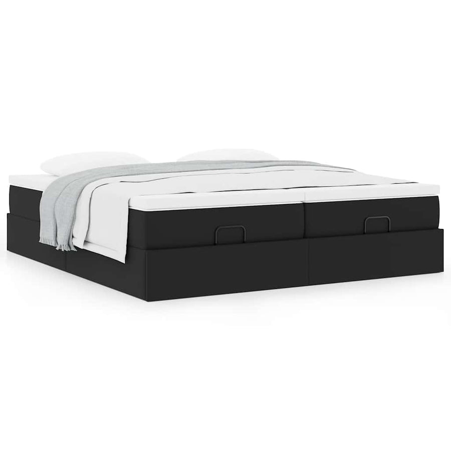 Ottoman bed met matrassen 200x200cm kunstleer zwart
