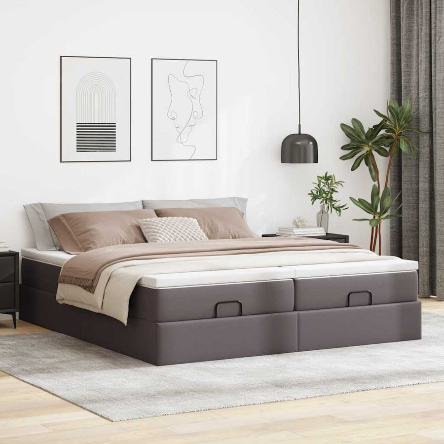 Ottoman bed met matrassen 200x200cm kunstleer grijs