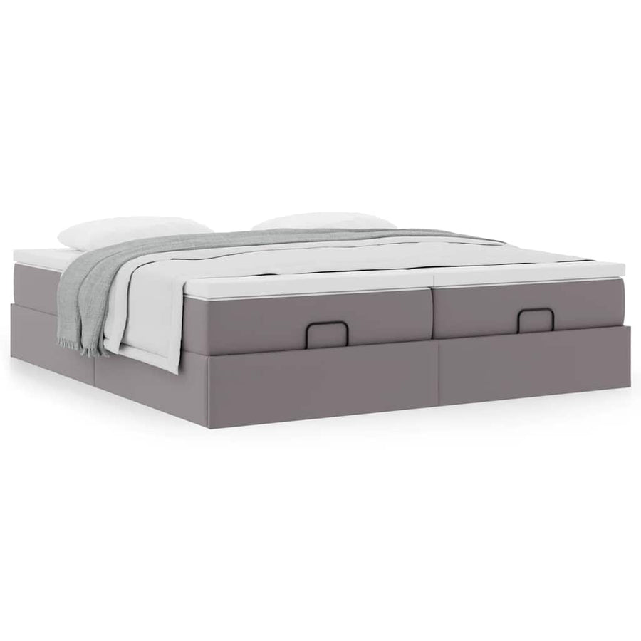 Ottoman bed met matrassen 200x200cm kunstleer grijs
