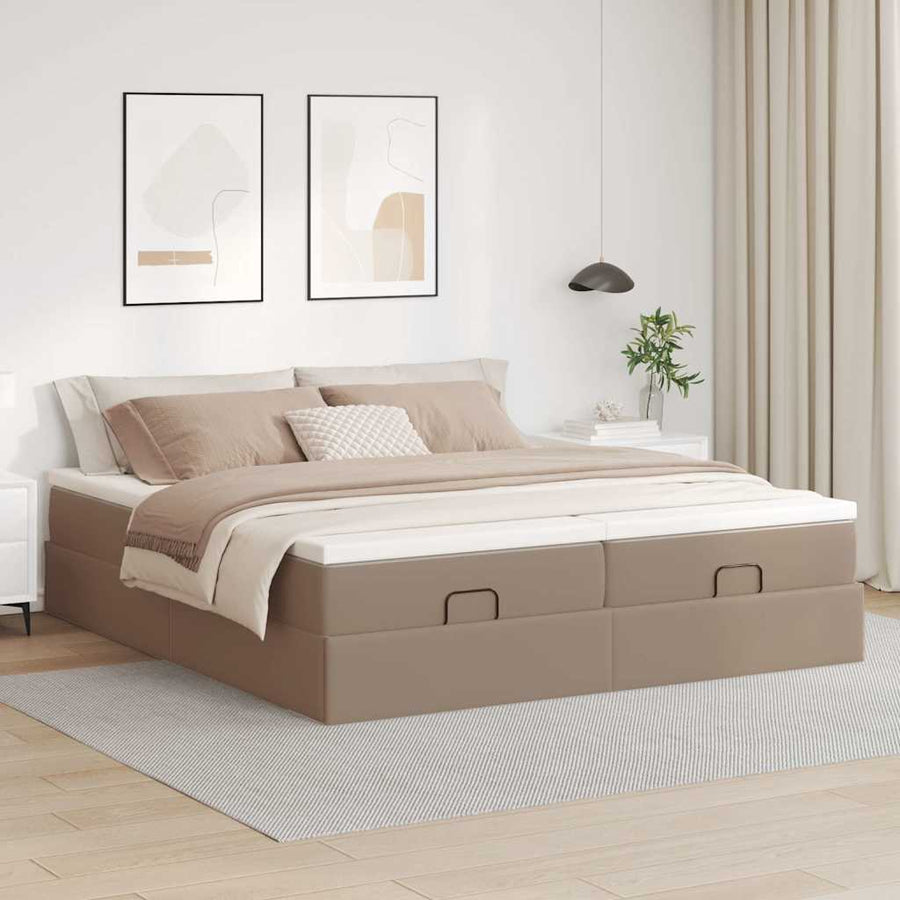 Ottoman bed met matrassen 200x200cm kunstleer cappuccinokleurig
