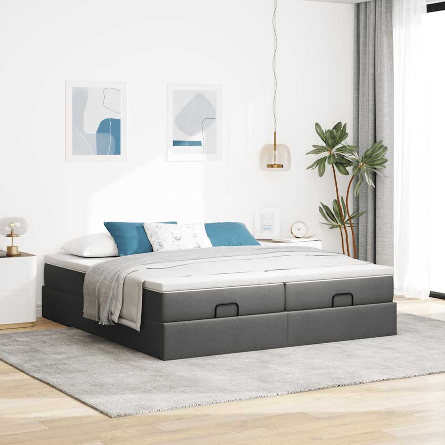 Ottoman bed met matrassen 160x200cm stof donkergrijs