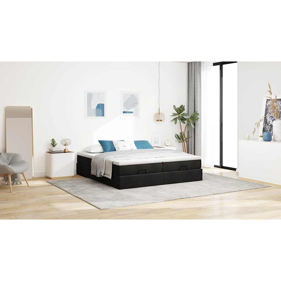 Ottoman bed met matrassen 160x200cm stof zwart