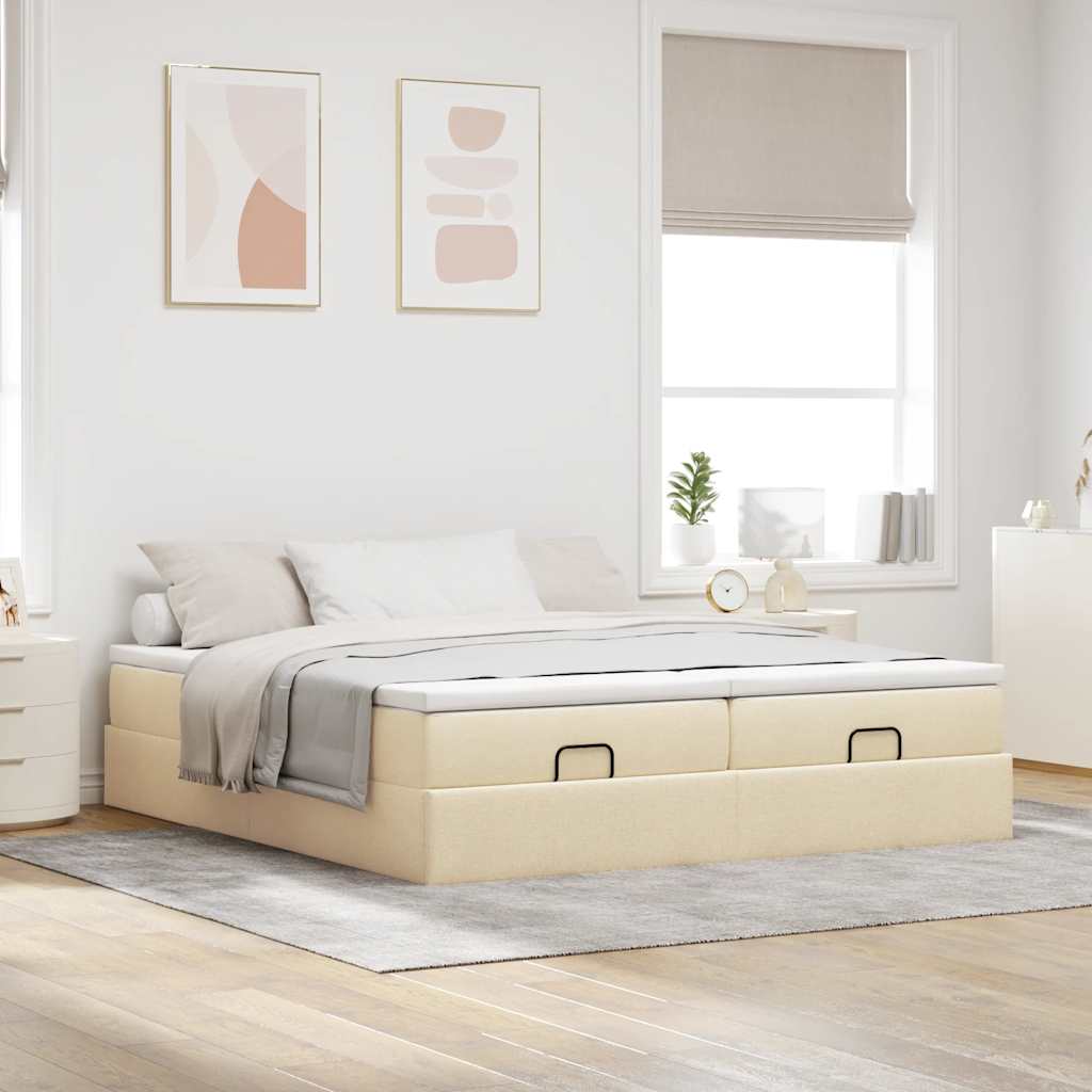Ottoman bed met matrassen 160x200cm stof crèmekleurig
