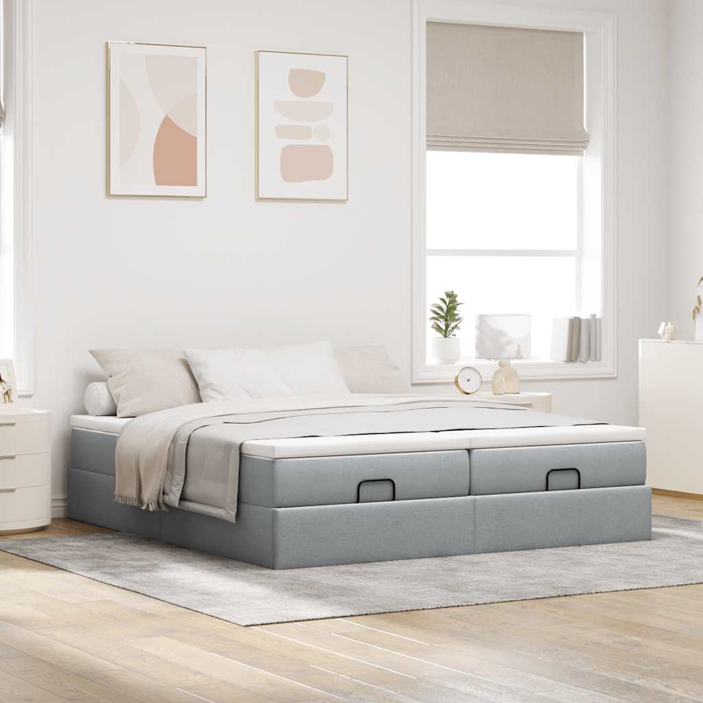 Ottoman bed met matrassen 180x200cm stof lichtgrijs