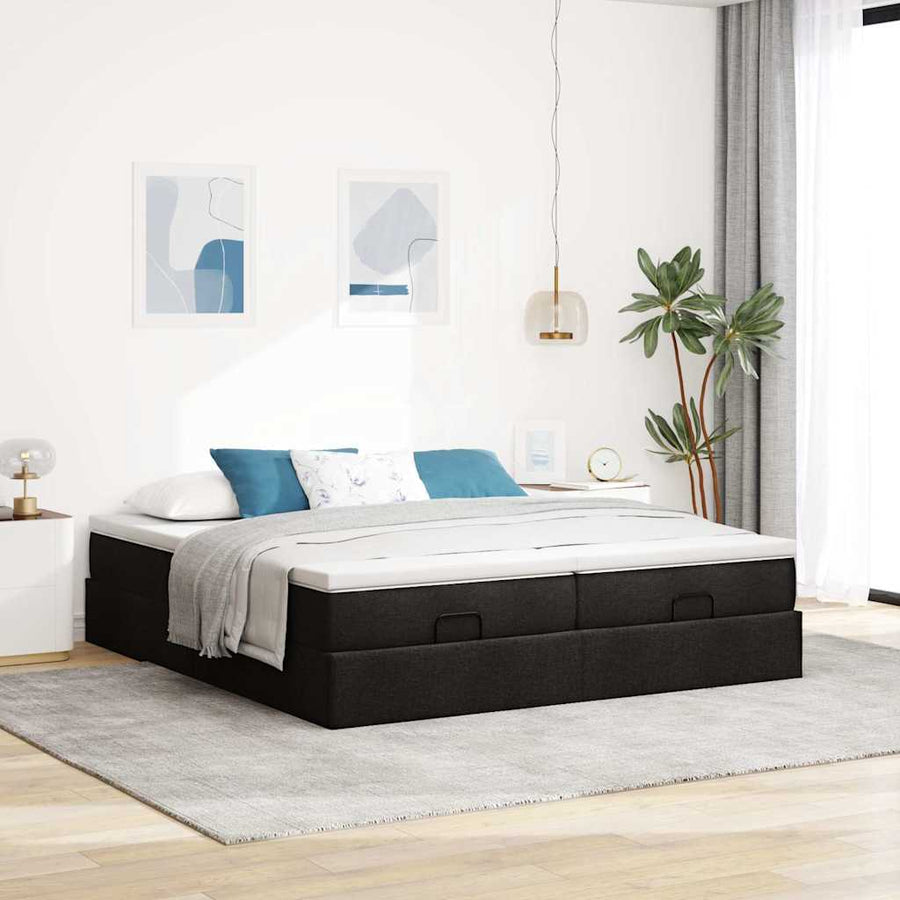 Ottoman bed met matrassen 180x200cm stof zwart