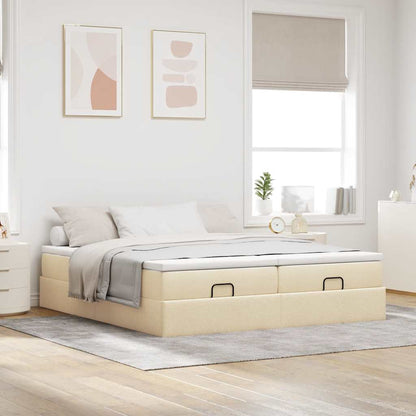 Ottoman bed met matrassen 180x200cm stof crèmekleurig