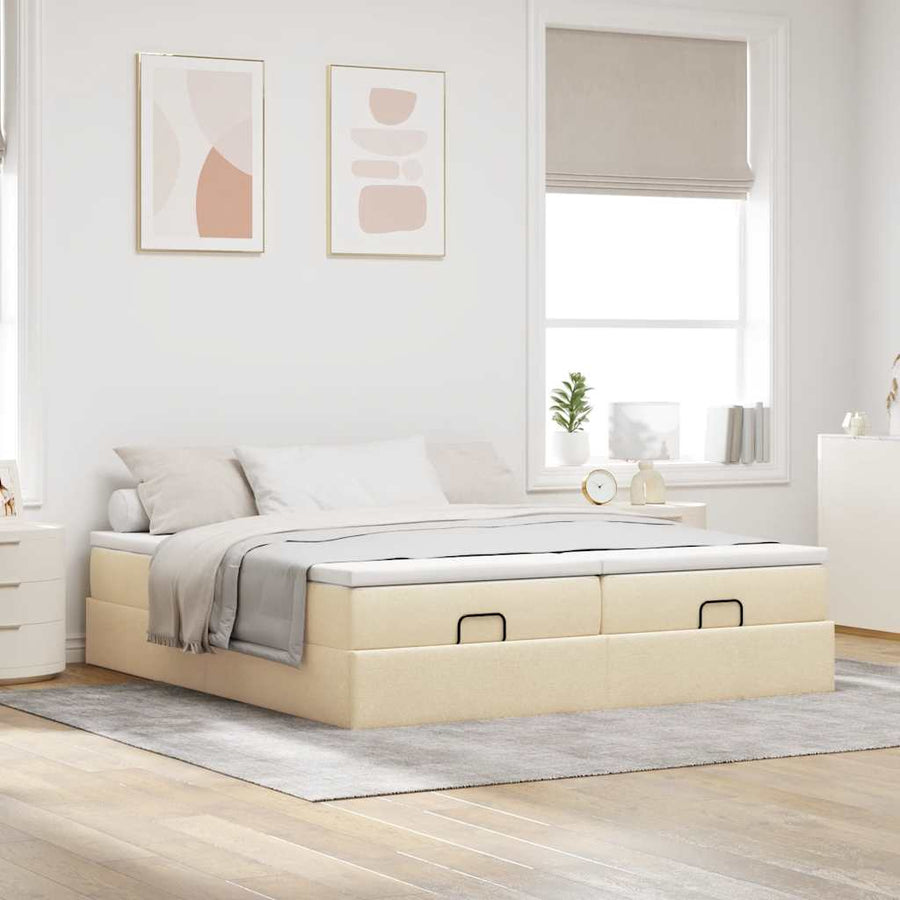 Ottoman bed met matrassen 180x200cm stof crèmekleurig