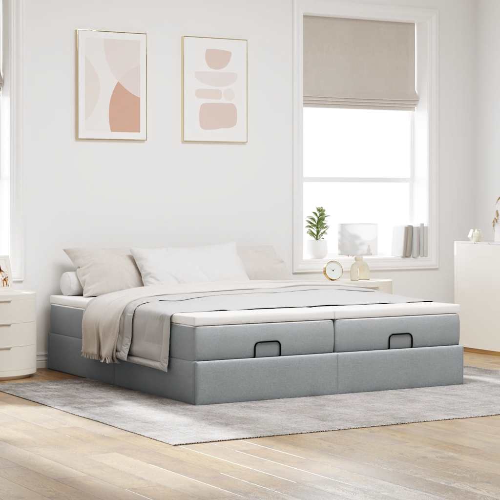 Ottoman bed met matrassen 200x200cm stof lichtgrijs