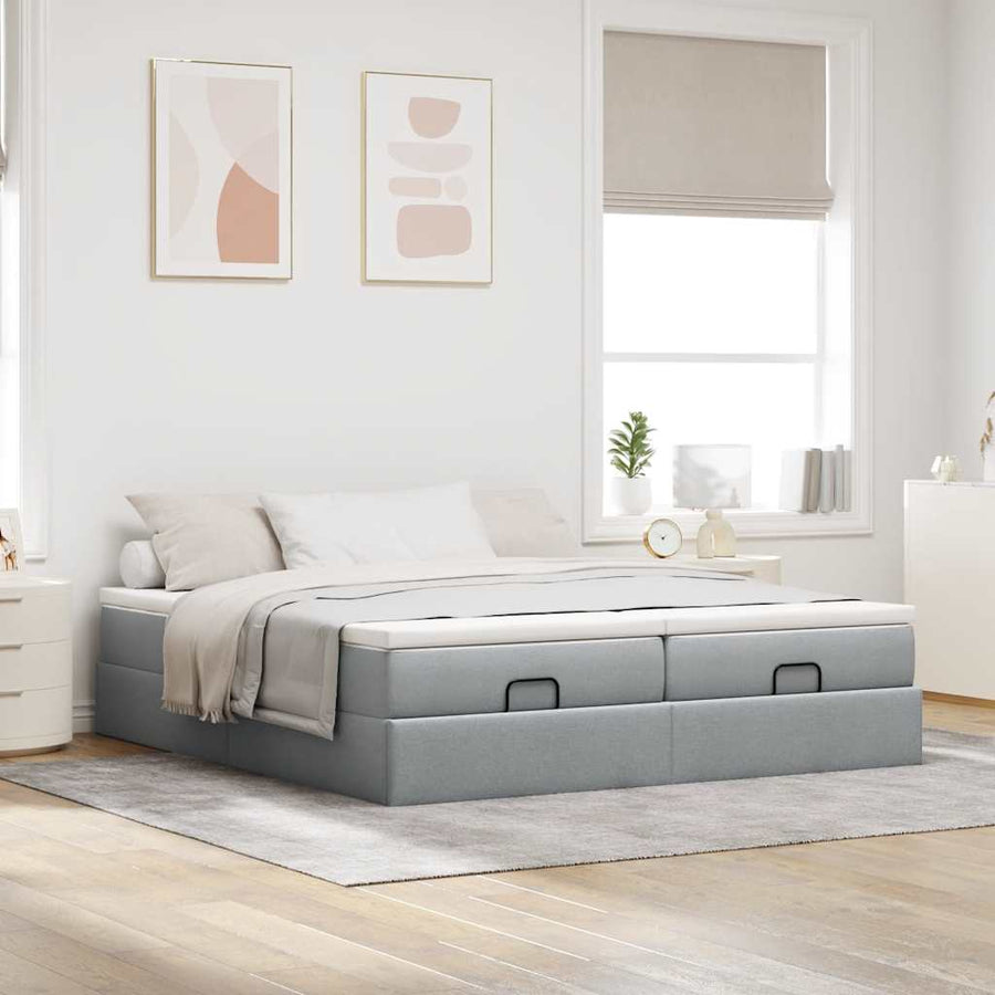 Ottoman bed met matrassen 200x200cm stof lichtgrijs