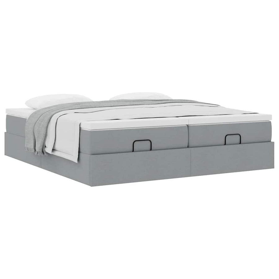Ottoman bed met matrassen 200x200cm stof lichtgrijs