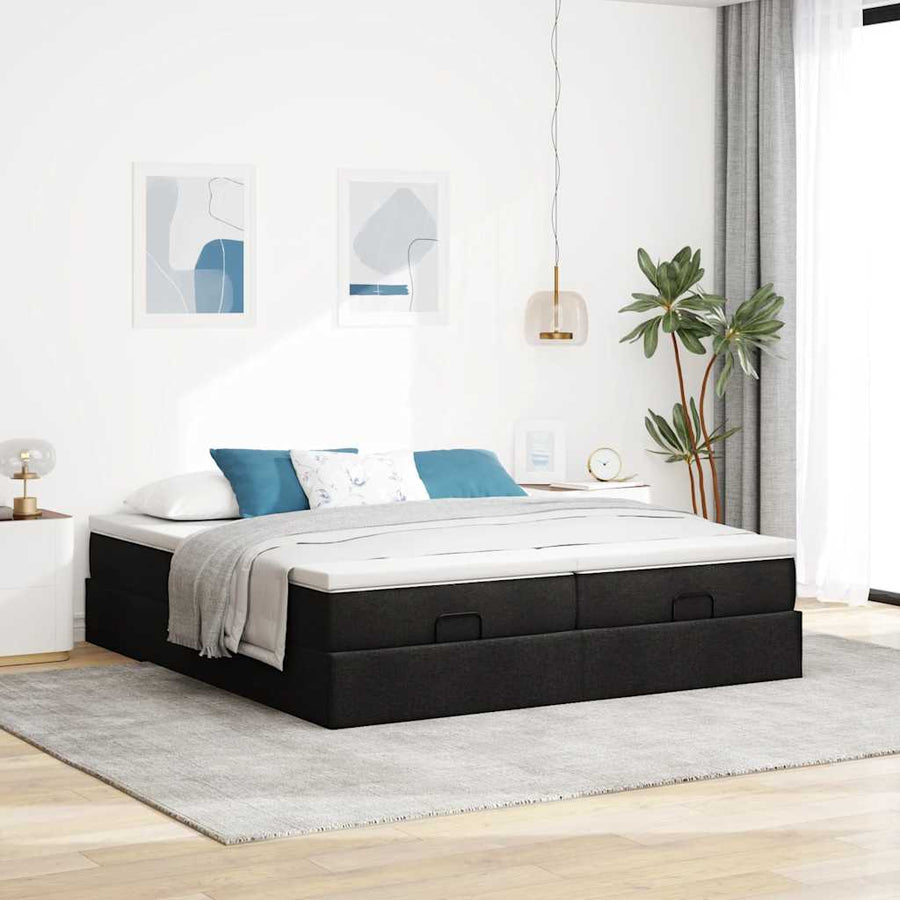 Ottoman bed met matrassen 200x200cm stof zwart