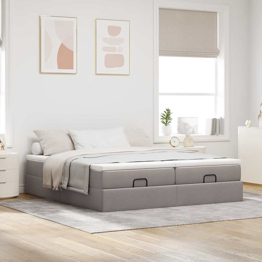 Ottoman bed met matrassen 200x200cm stof taupe
