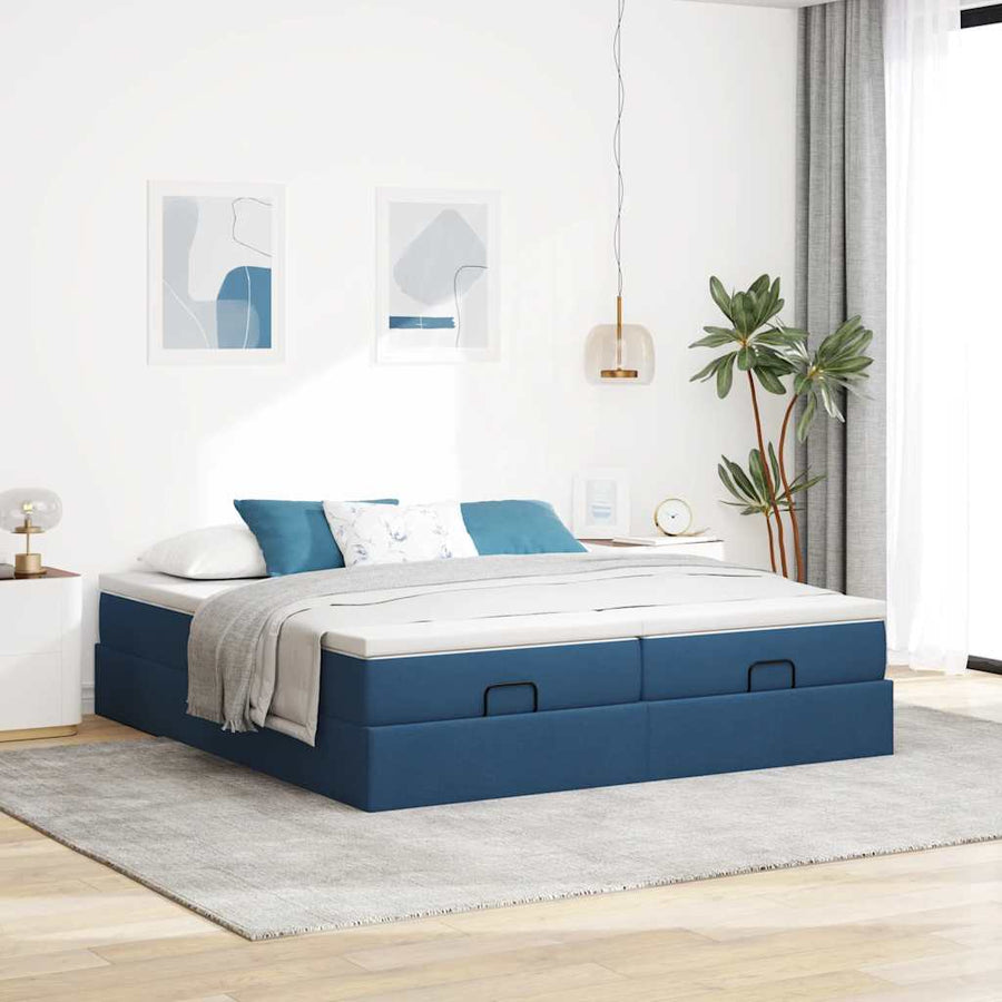 Ottoman bed met matrassen 200x200cm stof blauw