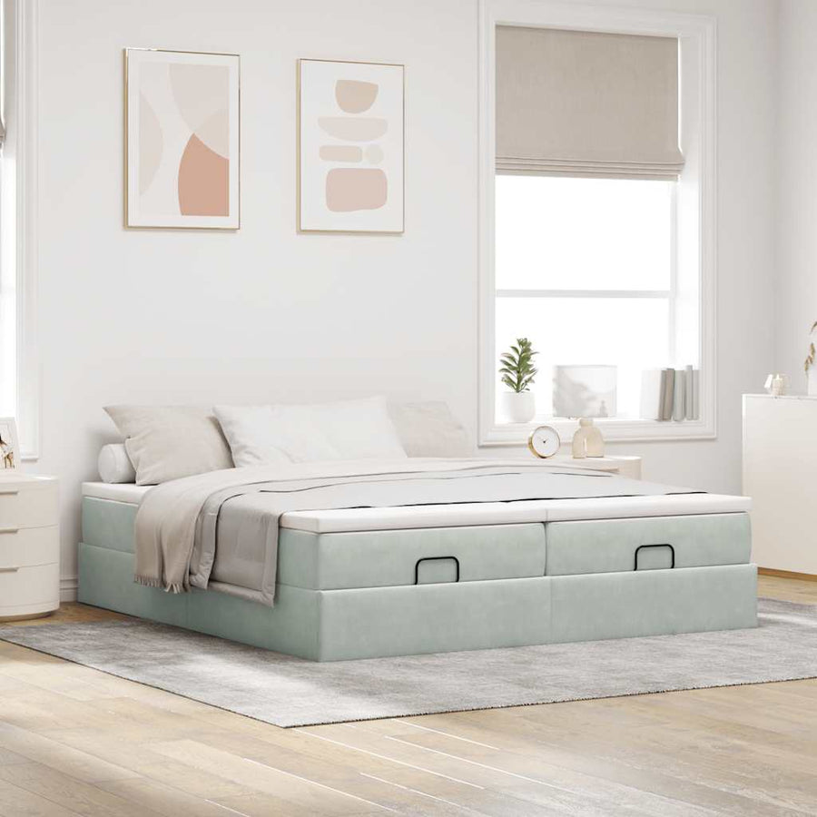 Ottoman bed met matrassen 160x200cm fluweel lichtgrijs