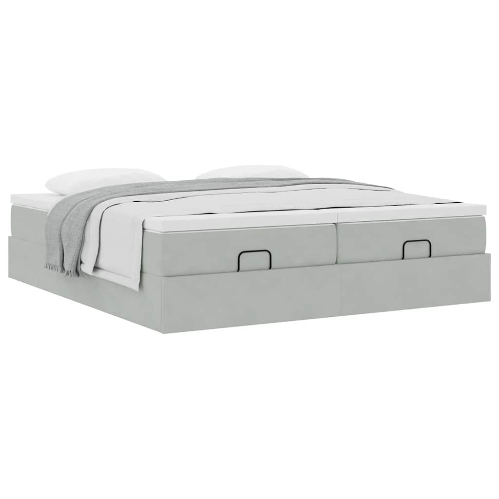 Ottoman bed met matrassen 160x200cm fluweel lichtgrijs