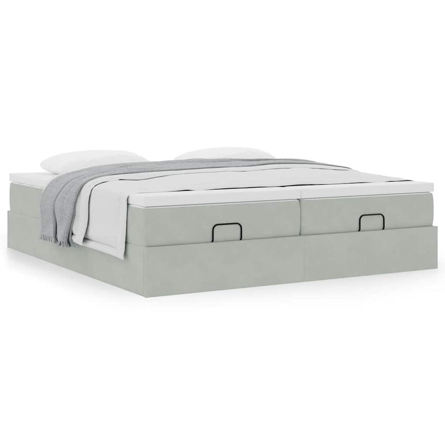 Ottoman bed met matrassen 160x200cm fluweel lichtgrijs